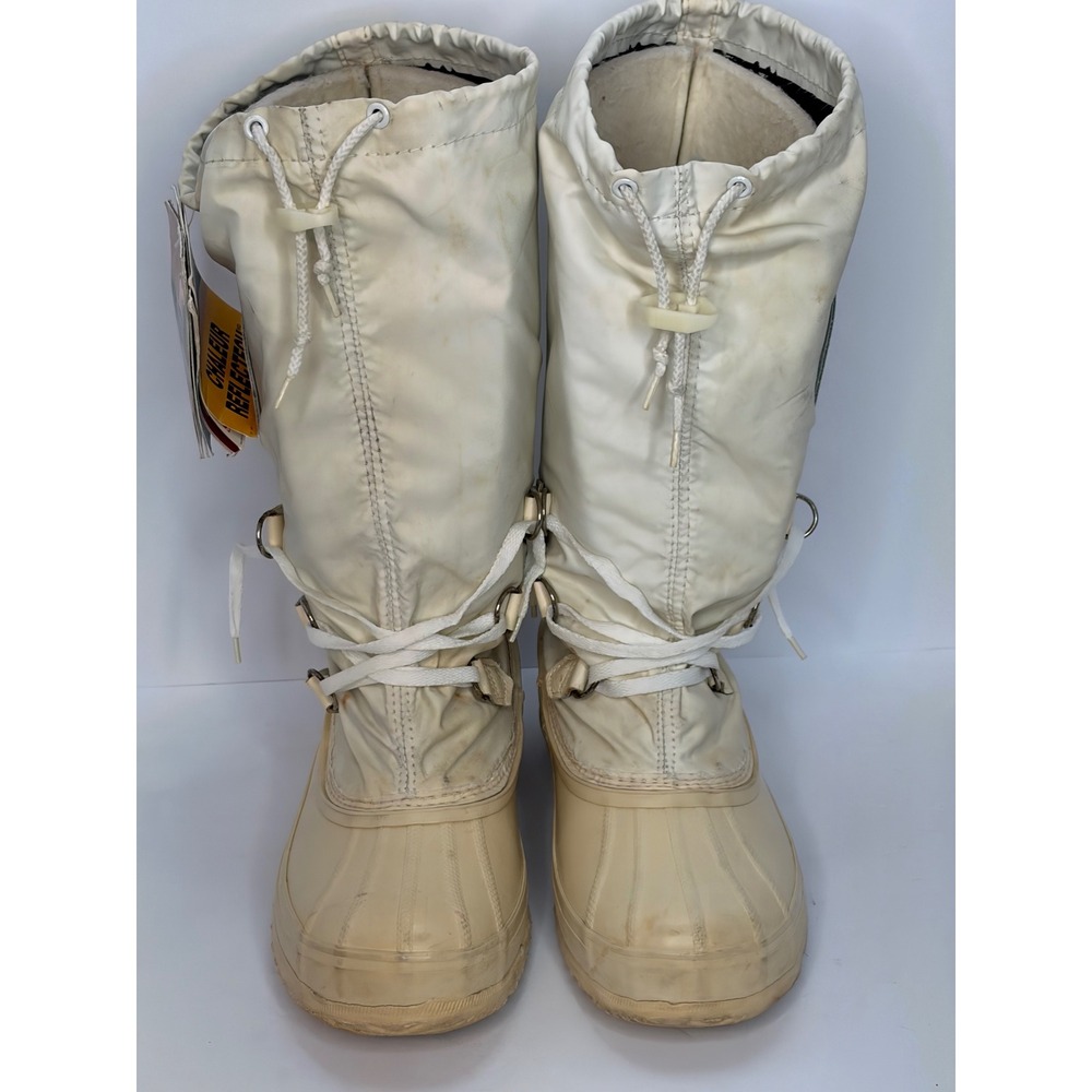Vintage Sorel Snowlion White Winter Boots Made in Canada Womens 8 Natural Rubber